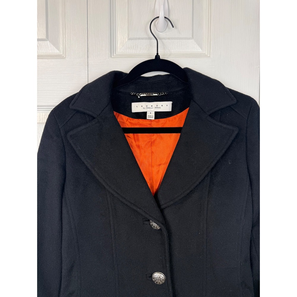 Laundry by Shelli Segal Black Wool Cashmere Long Coat Silver Ornate Buttons 6 - Picture 4 of 9